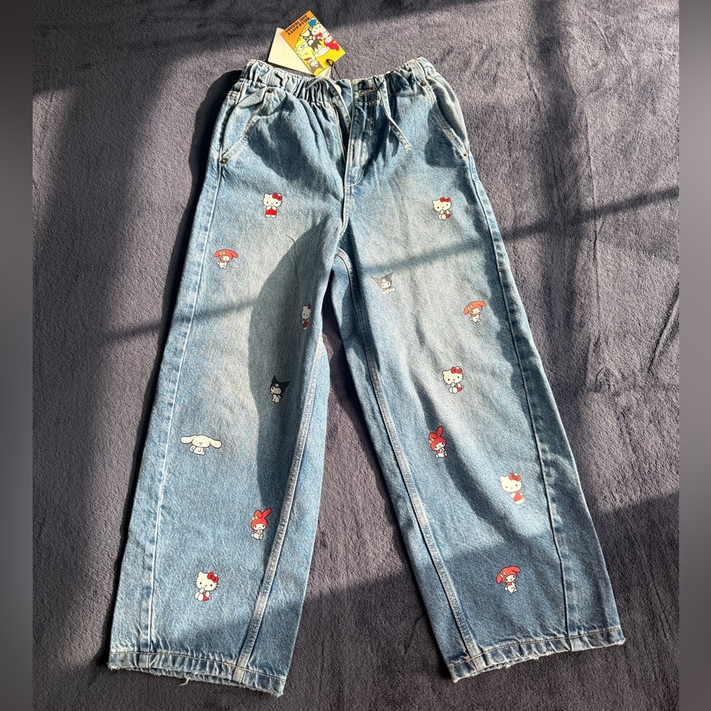 Zara Girls Hello Kitty Sanrio Print Barrel Jeans Size 9-10 Years - Picture 2 of 11
